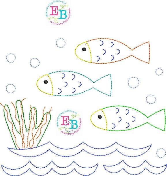 Fish Scene Bean Stitch Applique, Applique