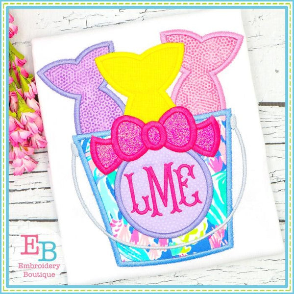 Fish Bucket with Bow Satin Applique, Applique