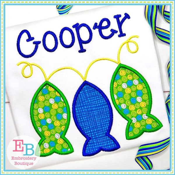 3 Fish in a Row Satin Applique, Applique