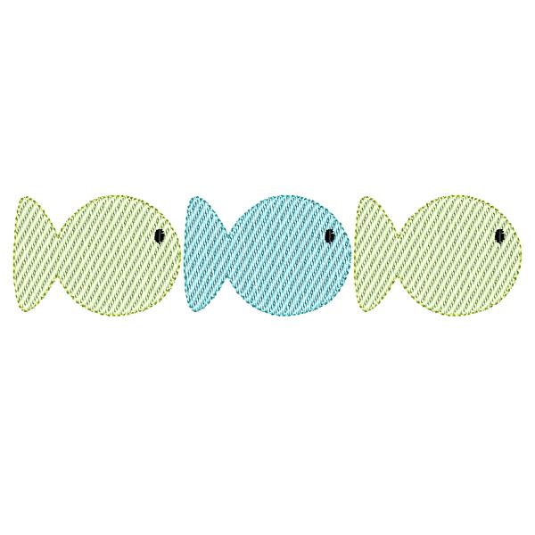 Fish Trio Sketch Embroidery Design, Embroidery