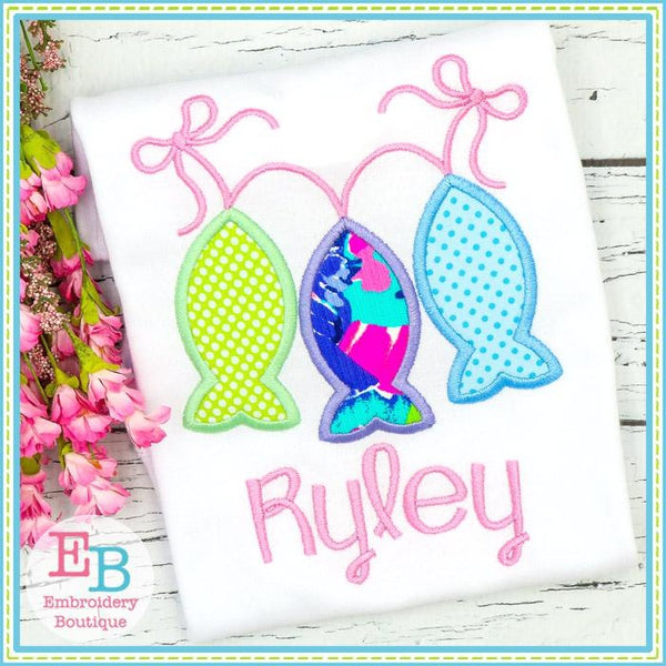 3 Fish in a Row Bow Satin Applique, Applique