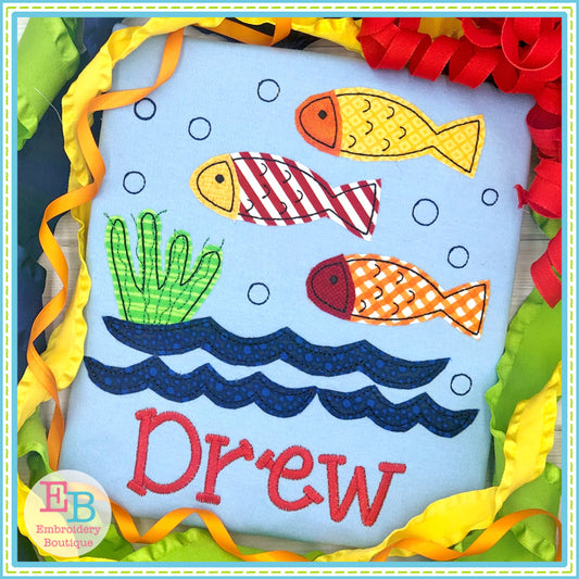 Fish Scene Bean Stitch Applique, Applique