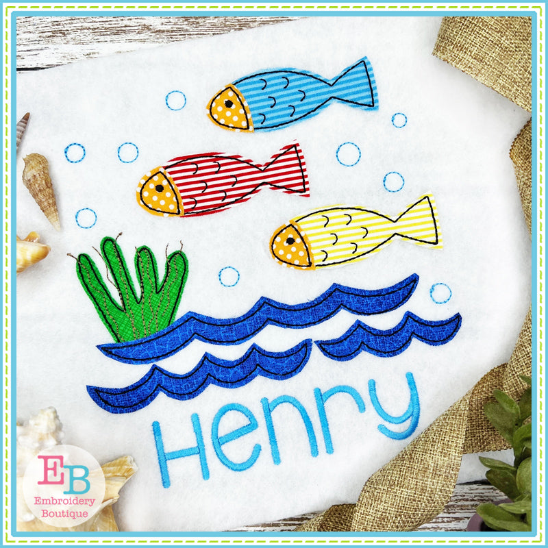 Fish Scene Bean Stitch Applique, Applique
