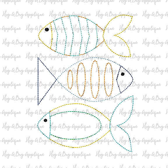 Fish Trio Bean Stitch Applique Design, Applique