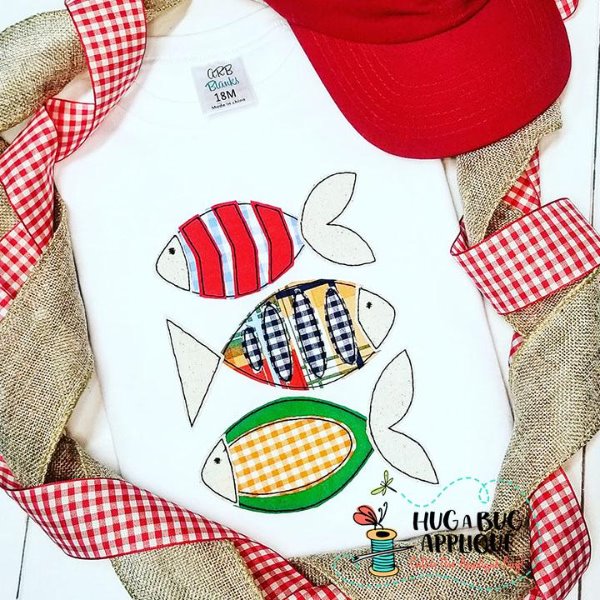 Fish Trio Bean Stitch Applique Design, Applique
