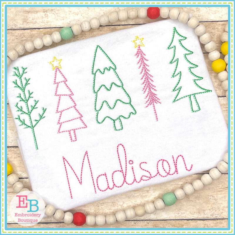 Five Christmas Trees Bean Stitch Embroidery Design, Embroidery Design