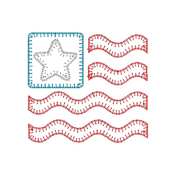 Flag Star Wave Blanket Stitch Applique Design, Applique