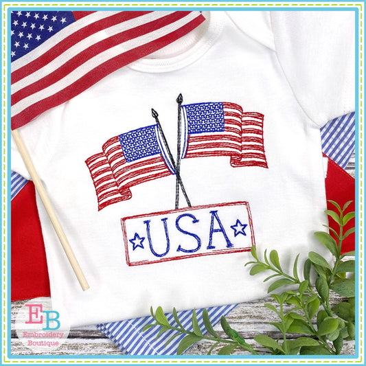 USA Flags Sketch Embroidery Design, Embroidery