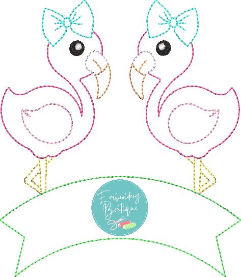 Flamingos Banner Bean Stitch Applique, Applique, Embroidery Boutique
