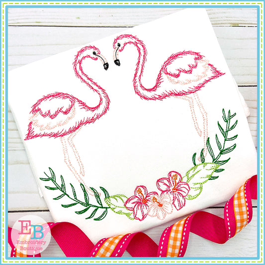 Flamingos Flowers Watercolor Embroidery Design, Embroidery