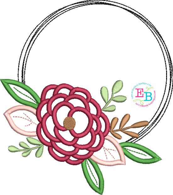 Flower Circle Frame Satin Stitch Applique, Applique