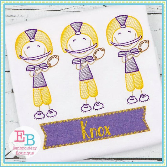 Football Player Trio Sketch Design, Embroidery