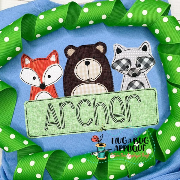 Fox Bear Racoon Box Bean Stitch Applique Design, Applique