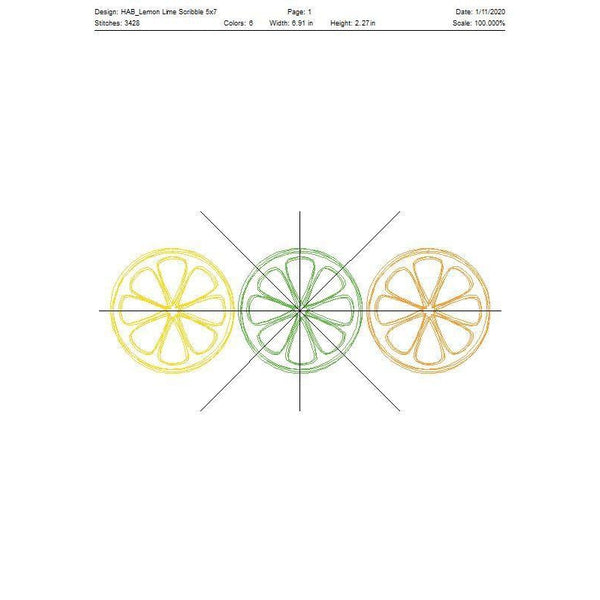 Citrus Fruit Trio Scribble Stitch Embroidery Design, Embroidery