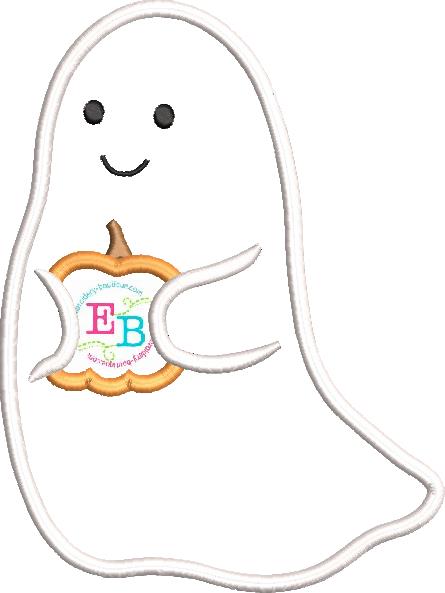 Ghost With Pumpkin Satin Stitch Applique, Applique