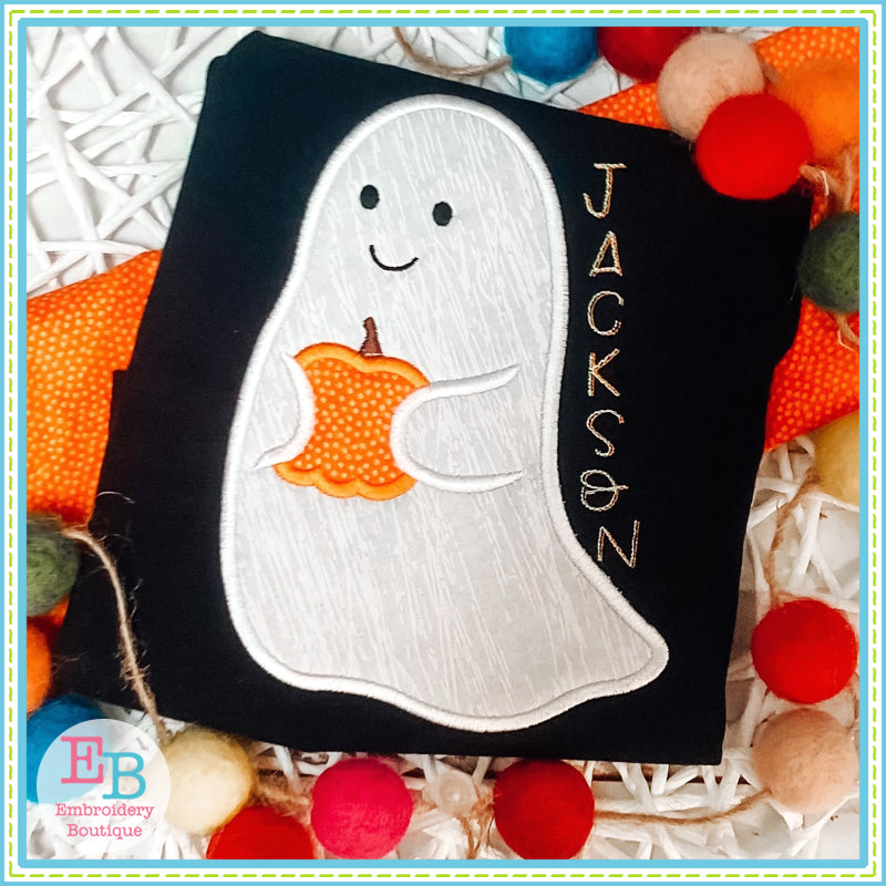 Ghost With Pumpkin Satin Stitch Applique, Applique
