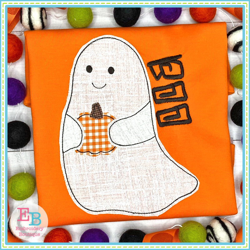 Ghost With Pumpkin Bean Stitch Applique, Applique