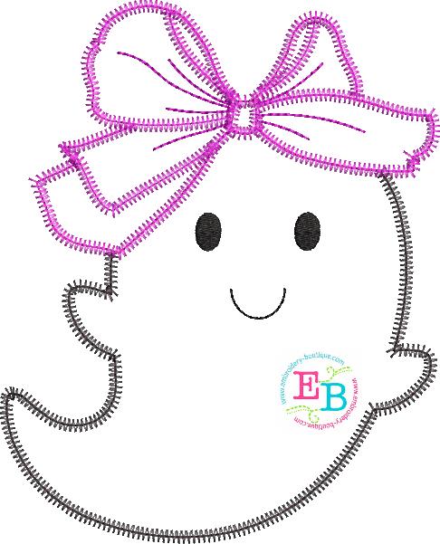 Ghost Big Bow Zigzag Stitch Applique, Applique