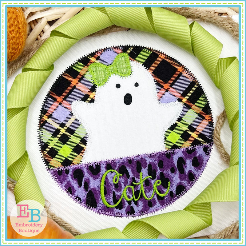 Ghost Bow Circle Split Zigzag Stitch Applique, Applique