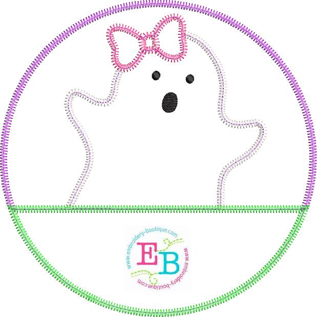 Ghost Bow Circle Split Zigzag Stitch Applique, Applique