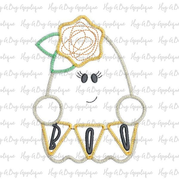 Ghost Flower Boo Zig Zag Stitch Applique Design, Applique
