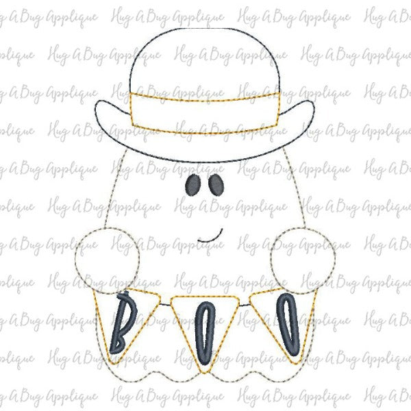 Ghost Hat Boo Bean Stitch Applique Design, Applique