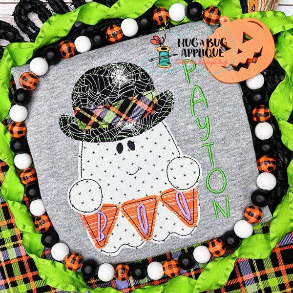 Ghost Hat Boo Bean Stitch Applique Design, Applique