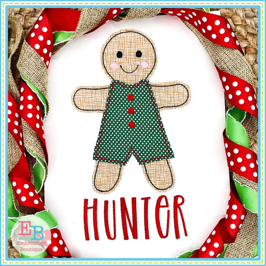 Gingerbread Boy Bean Stitch Applique, Applique