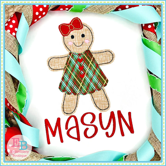 Gingerbread Girl Bean Stitch Applique, Applique