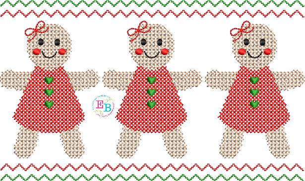 Gingerbread Girl Cross Stitch Embroidery Design, Embroidery