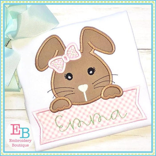 Girl Bunny Banner Satin Applique, Applique