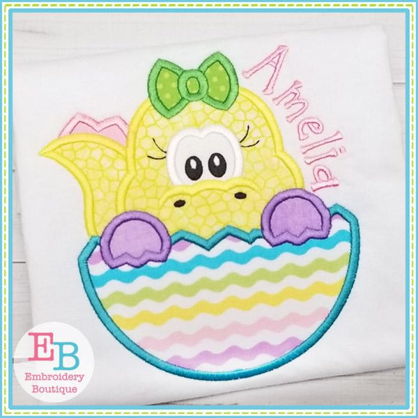 Dinosaur Girl In Egg Applique, Applique