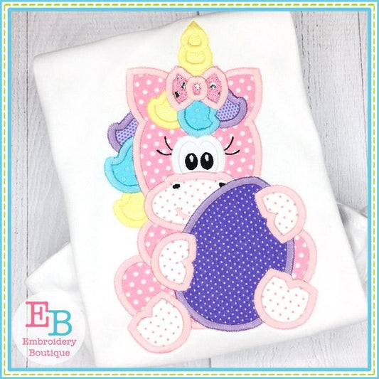 Unicorn Girl Holding Egg Applique, Applique