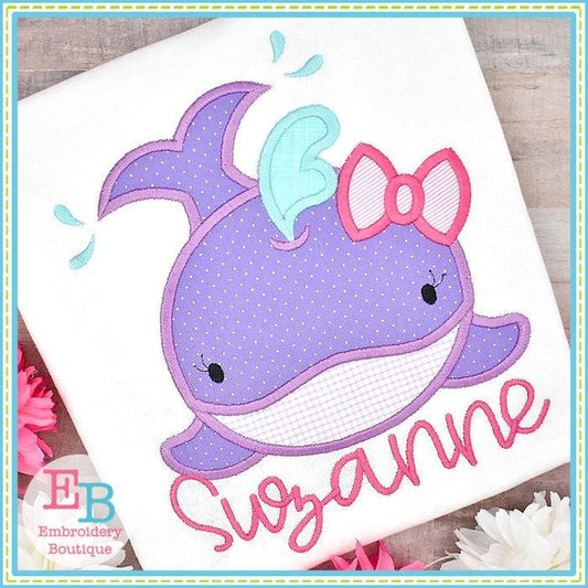 Whale Smile Girl Satin Applique, Applique