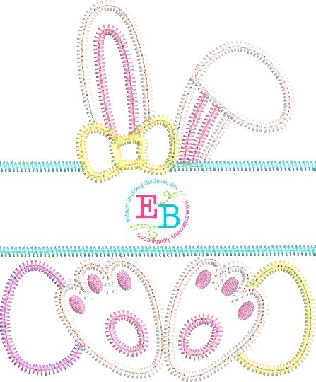 Girl Bunny Ears Banner Zigzag Applique, Applique