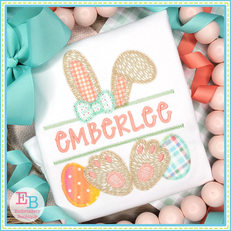 Girl Bunny Ears Banner Zigzag Applique, Applique