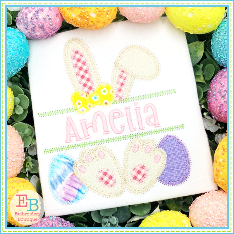 Girl Bunny Ears Banner Zigzag Applique, Applique