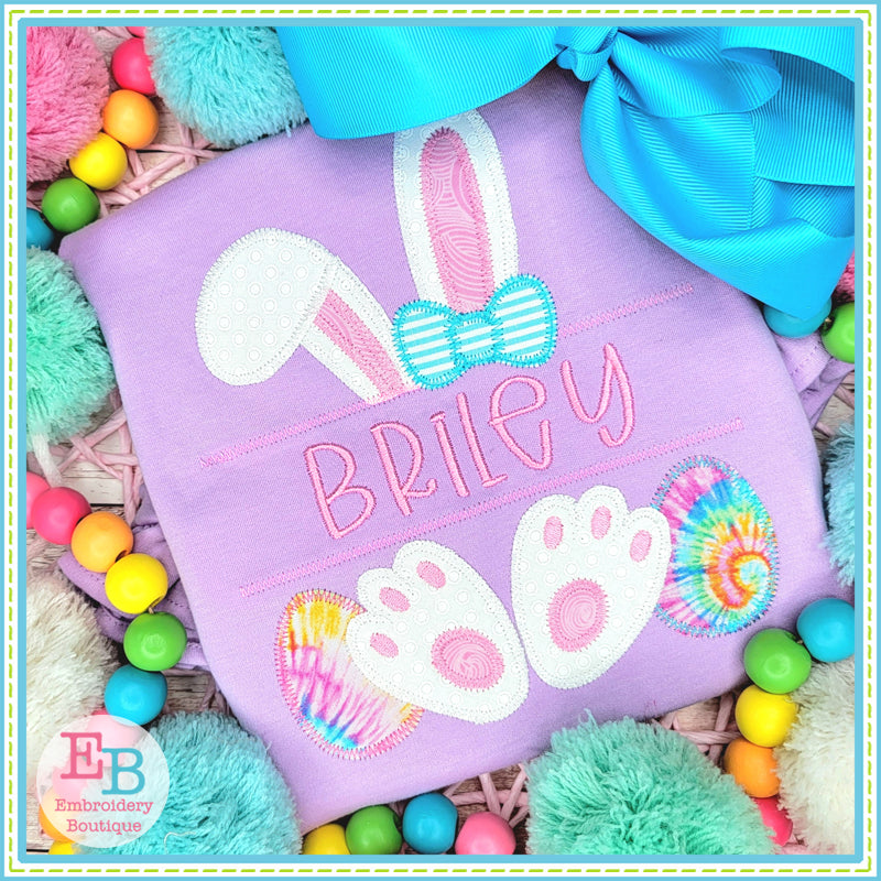 Girl Bunny Ears Banner Zigzag Applique, Applique