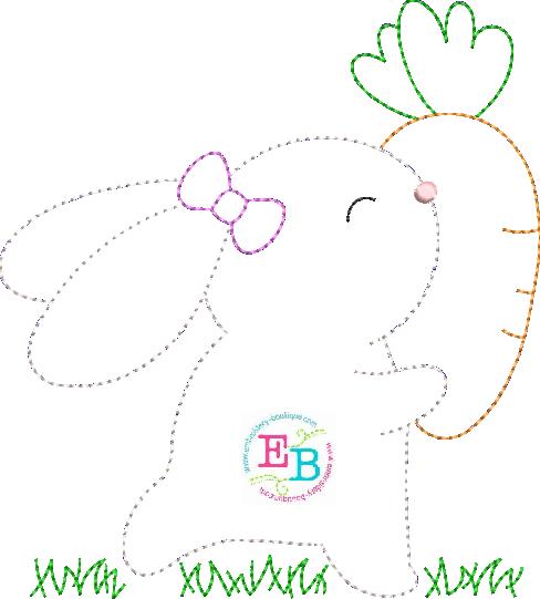 Girl Bunny Grass Bean Stitch Applique, Applique