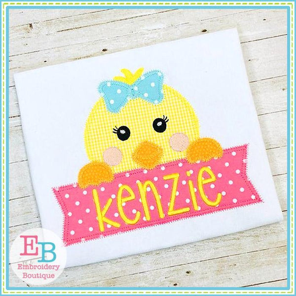 Girl Chick Banner Zigzag Applique, Applique