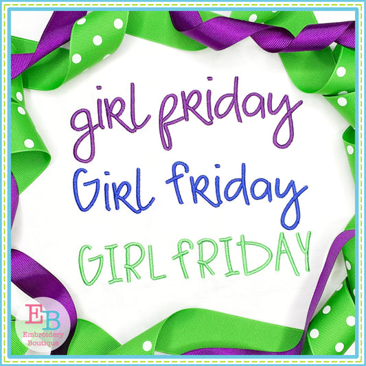 Girl Friday Satin Embroidery Font, Embroidery Font