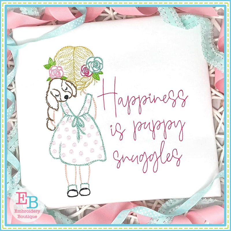 Girl Puppy Words Watercolor Embroidery Design, Embroidery