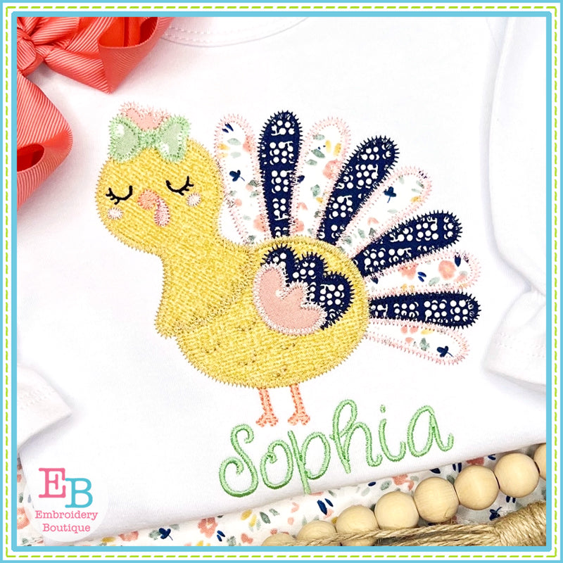 Girl Turkey Zigzag Stitch Applique, Applique