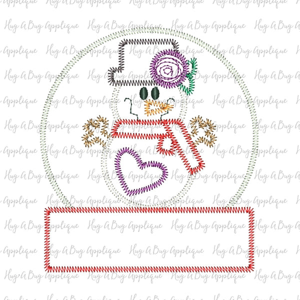 Globe Snow Girl Zig Zag Stitch Applique Design, Applique