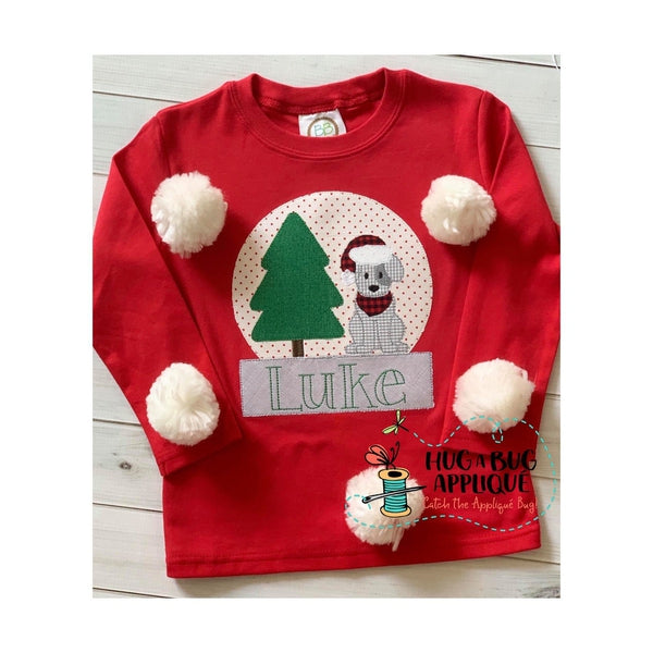 Snow Globe Dog Bean Stitch Applique Design, Applique