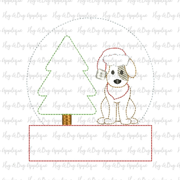 Snow Globe Dog Bean Stitch Applique Design, Applique