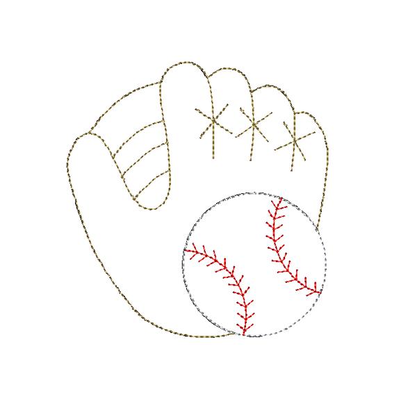 Glove Baseball Bean Stitch Applique Design, Applique