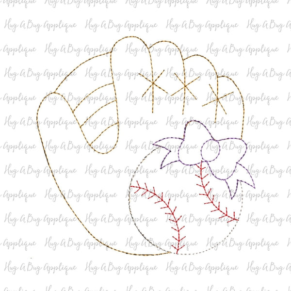 Baseball Glove Bow Bean Stitch Applique Design, Applique