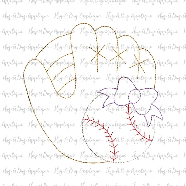 Baseball Glove Bow Bean Stitch Applique Design, Applique
