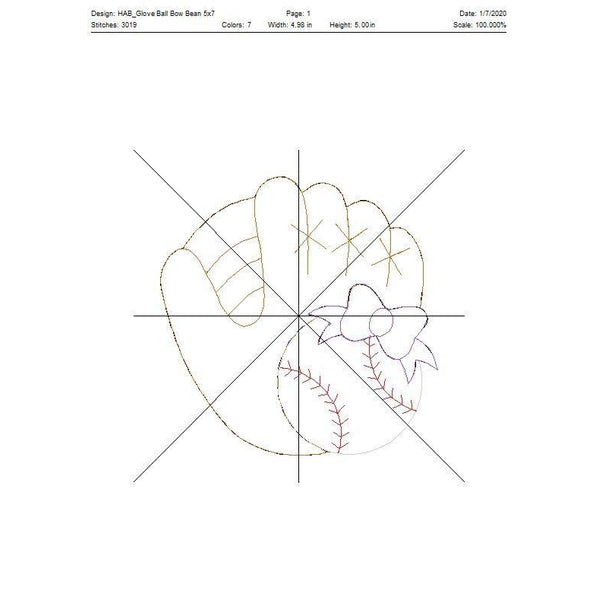Baseball Glove Bow Bean Stitch Applique Design, Applique